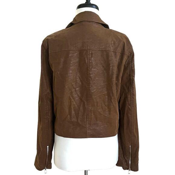 Urban Outfitters Faux Suede Leather Moto Jacket L Brown Punk Grunge City Classic - Picture 3 of 11